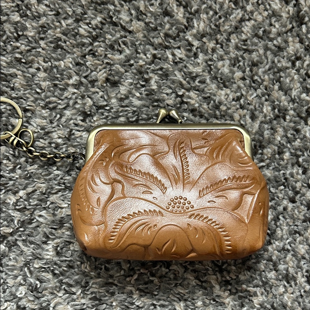 Patricia Nash Embossed Brown Leather Coin Purse